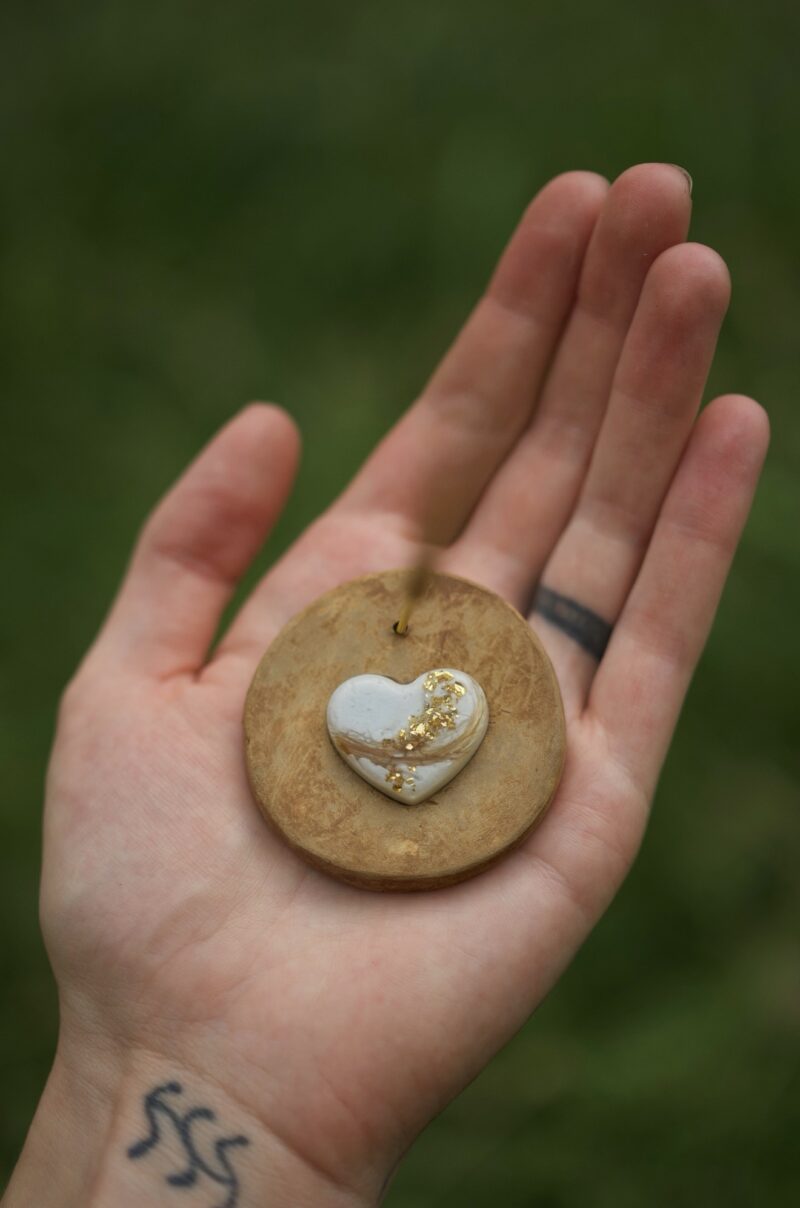 Incense holder inlaid with resin heart integrating YOUR breastmilk with options for add-ons (umbilical cord, placenta, hair, or other elements)